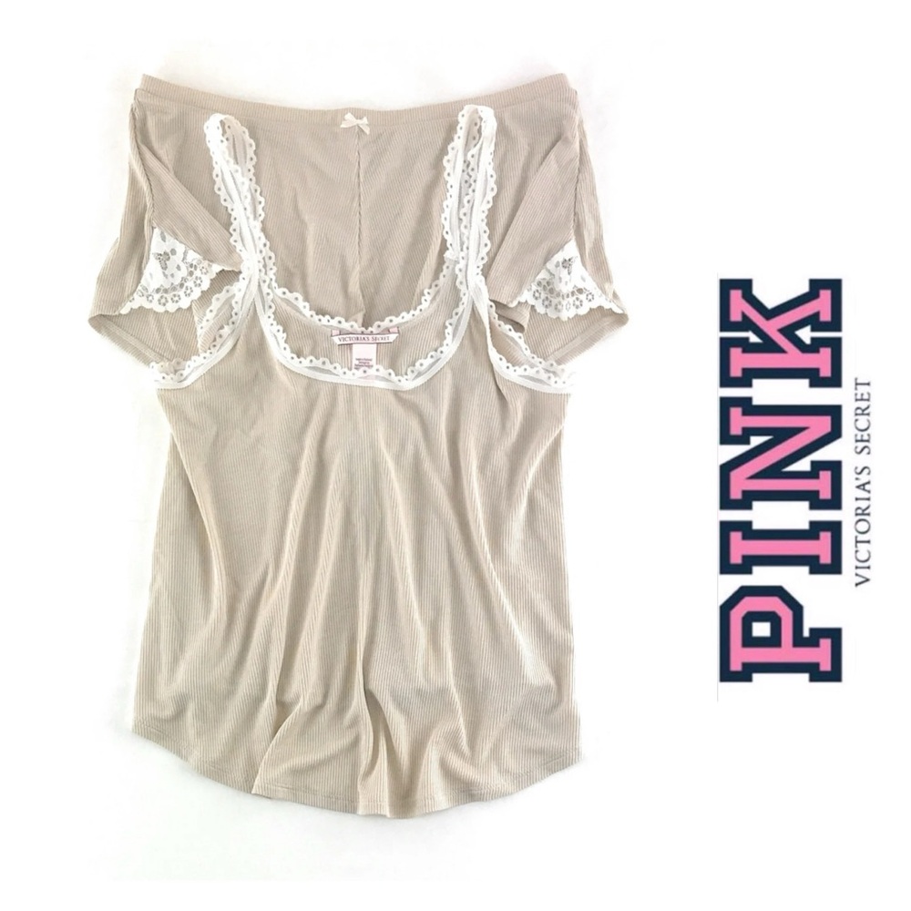 Victoria's Secret PINK Ribbed Lace Trim - TANK‎ ONLY - Cream - 6047